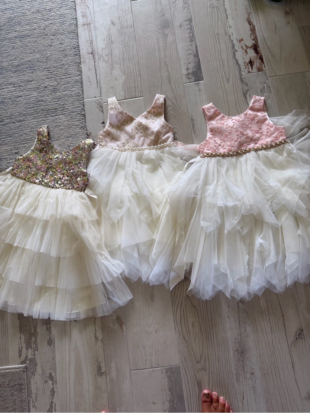 Ivory Tulle Flower Girl Dress with Pink Sequin Bodice. Size 4, all 3 dresses